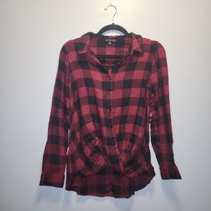 Staccato Red and Black Buffalo Plaid Flannel Blouse | Small